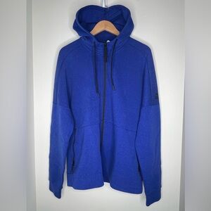 Adidas Hoodie Sweatshirt Mens Size XL Blue Full Zip Logo Fleece Zipper Pockets